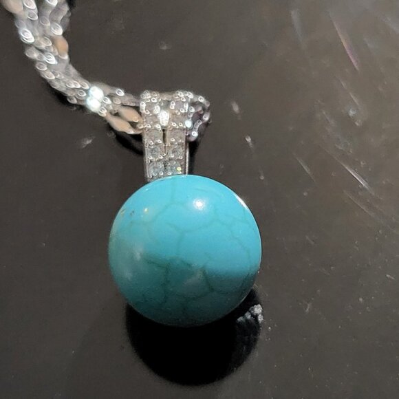 NWT GENUINE TURQUOISE 925 STERLING SILVER NECKLACE WITH CUBIC ZIRCONIA - Picture 6 of 6